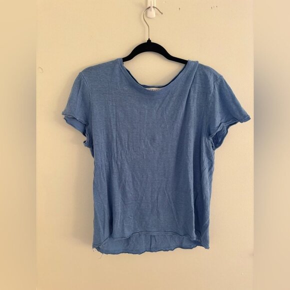 FRAME Easy True Organic Linen Tee In Blue - Picture 2 of 7